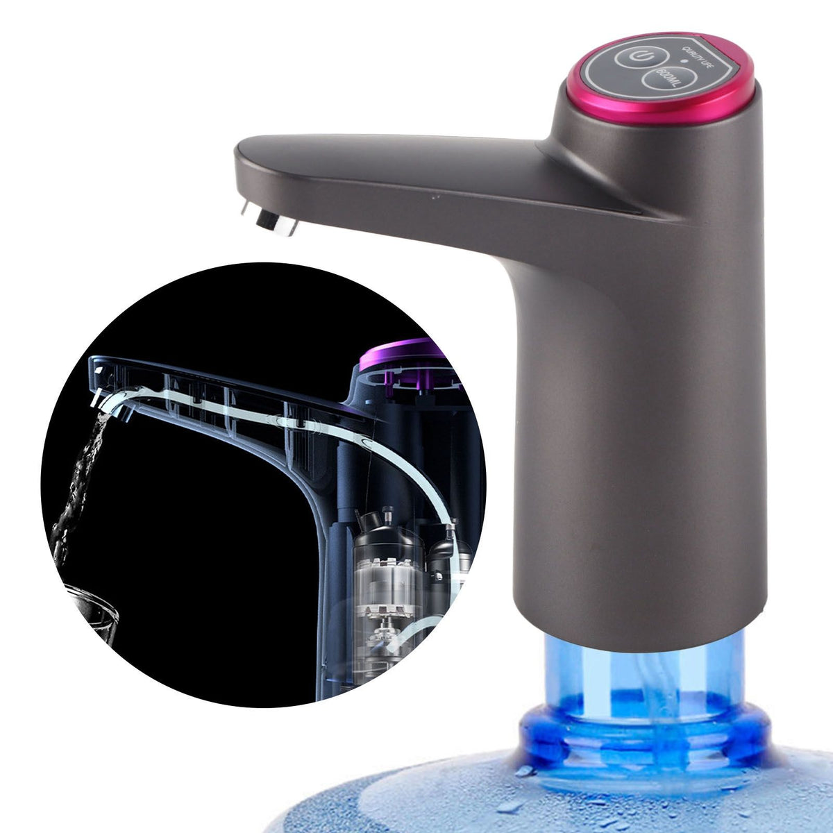 Automatic Water Dispenser USB Electric Water Bottle Pump for Camping Household Black Bulit in Battery