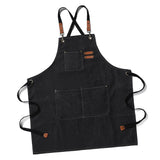 Work Apron Waterproof Breathable Adjustable Thickened Unisex Kitchen Apron with Pockets for BBQ Gardening Black - Top-Down View