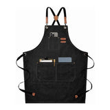 Work Apron Waterproof Breathable Adjustable Thickened Unisex Kitchen Apron with Pockets for BBQ Gardening Black - 45-Degree Angle