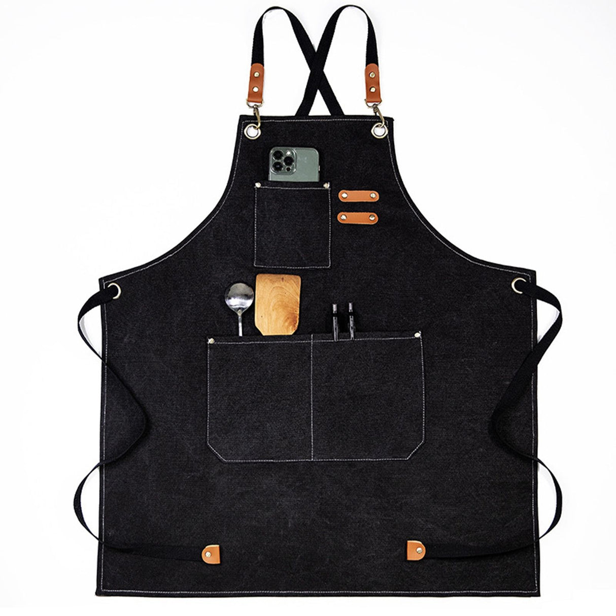 Work Apron Waterproof Breathable Adjustable Thickened Unisex Kitchen Apron with Pockets for BBQ Gardening Black