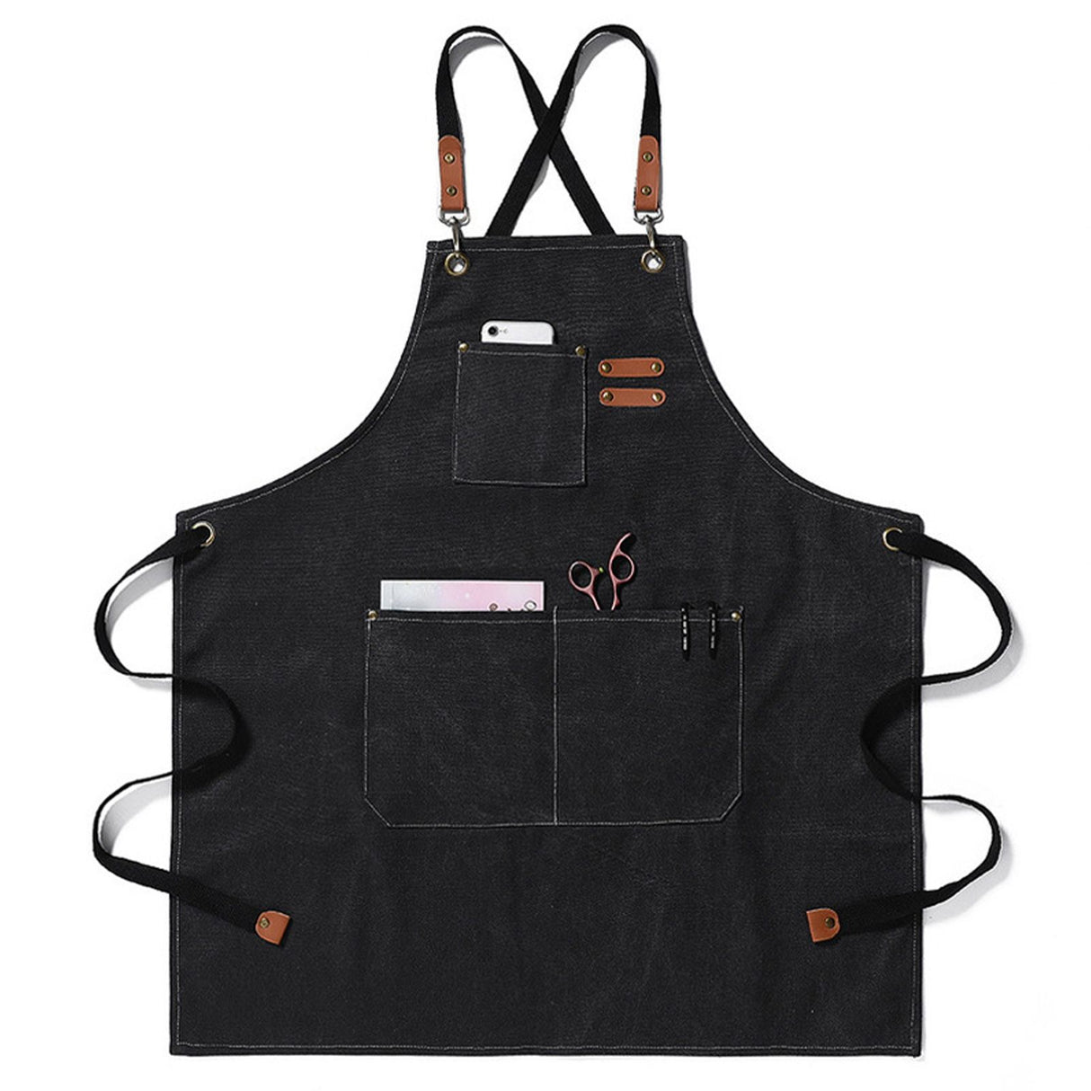 Work Apron Waterproof Breathable Adjustable Thickened Unisex Kitchen Apron with Pockets for BBQ Gardening Black