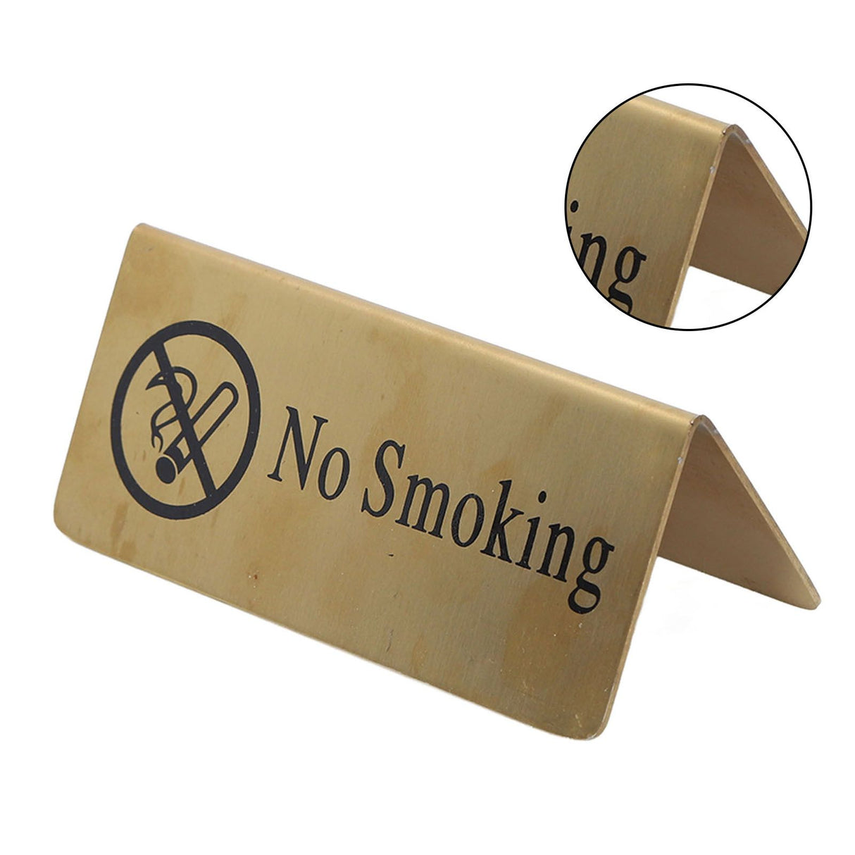 Metal Table Top Sign Strong Stainless Steel Double Sided Space Saving Gold Tabletop Sign for Party Wedding Hotel No Smoking