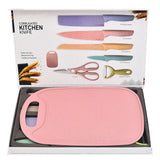 7 PCS Wheat Straw Knife Set Chef Knife Bread Knife Peeling Knife Scissors Peeler Cutter Kit with Chopping Board - Front View