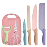 7 PCS Wheat Straw Knife Set Chef Knife Bread Knife Peeling Knife Scissors Peeler Cutter Kit with Chopping Board