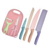 7 PCS Wheat Straw Knife Set Chef Knife Bread Knife Peeling Knife Scissors Peeler Cutter Kit with Chopping Board - Top-Down View