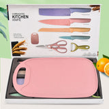 7 PCS Wheat Straw Knife Set Chef Knife Bread Knife Peeling Knife Scissors Peeler Cutter Kit with Chopping Board - Close-Up Angle