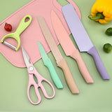 7 PCS Wheat Straw Knife Set Chef Knife Bread Knife Peeling Knife Scissors Peeler Cutter Kit with Chopping Board