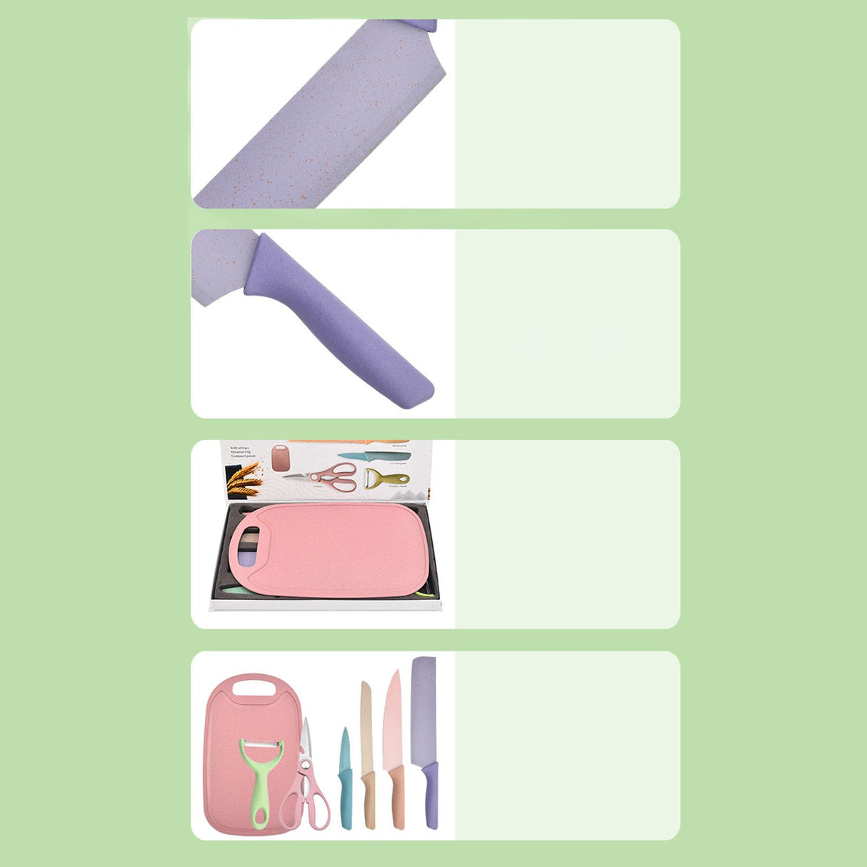 7 PCS Wheat Straw Knife Set Chef Knife Bread Knife Peeling Knife Scissors Peeler Cutter Kit with Chopping Board
