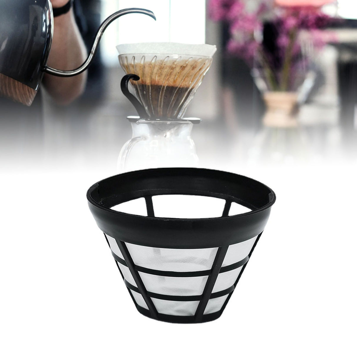 2PCS Reusable Coffee Filter Stainless Steel Nylon Effective Filtering Permanent Cone Coffee Maker Filter for Home