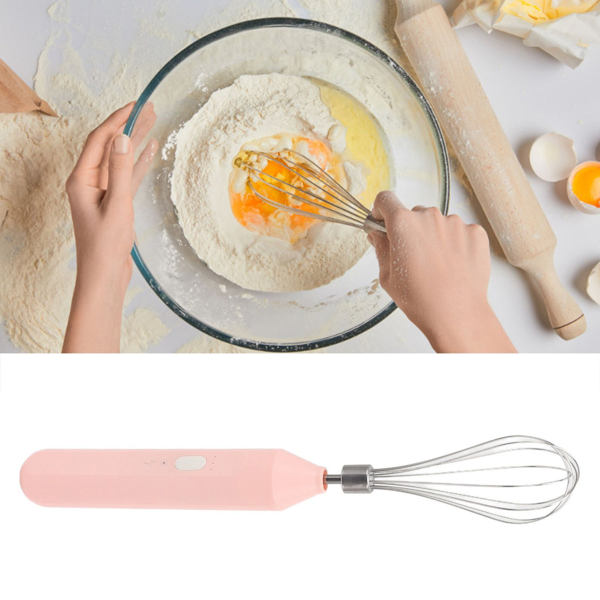 Electric Egg Beater Handheld USB Charging Milk Frother Portable Cordless Drink Mixer with Stainless Steel Whisk Pink