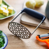 Stainless Steel Potato Masher Home Manual Potato Press Kitchen Sweet Potato Mud Mash Tool - Low Angle