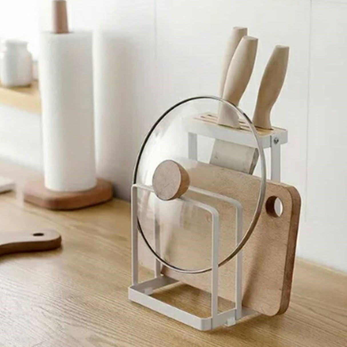 Knife Cutting Board Holder Multifunctional Pot Lid Knife Block Cutting Board Organizer for Kitchen Supplies