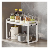 Tabletop Kitchen Storage Rack White Plastic Double Layers Telescopic Kitchen Shelf Organizer for Home Stove Basin 8512 1