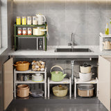 Tabletop Kitchen Storage Rack White Plastic Double Layers Telescopic Kitchen Shelf Organizer for Home Stove Basin 8512 1 - 45-Degree Angle