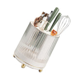Kitchen Knife Utensil Holder Rotating Knife Block Holder with Scissors Slot Multifunctional Countertop Utensil Organizer White