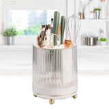 Kitchen Knife Utensil Holder Rotating Knife Block Holder with Scissors Slot Multifunctional Countertop Utensil Organizer White - 45-Degree Angle
