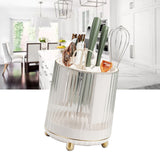 Kitchen Knife Utensil Holder Rotating Knife Block Holder with Scissors Slot Multifunctional Countertop Utensil Organizer White