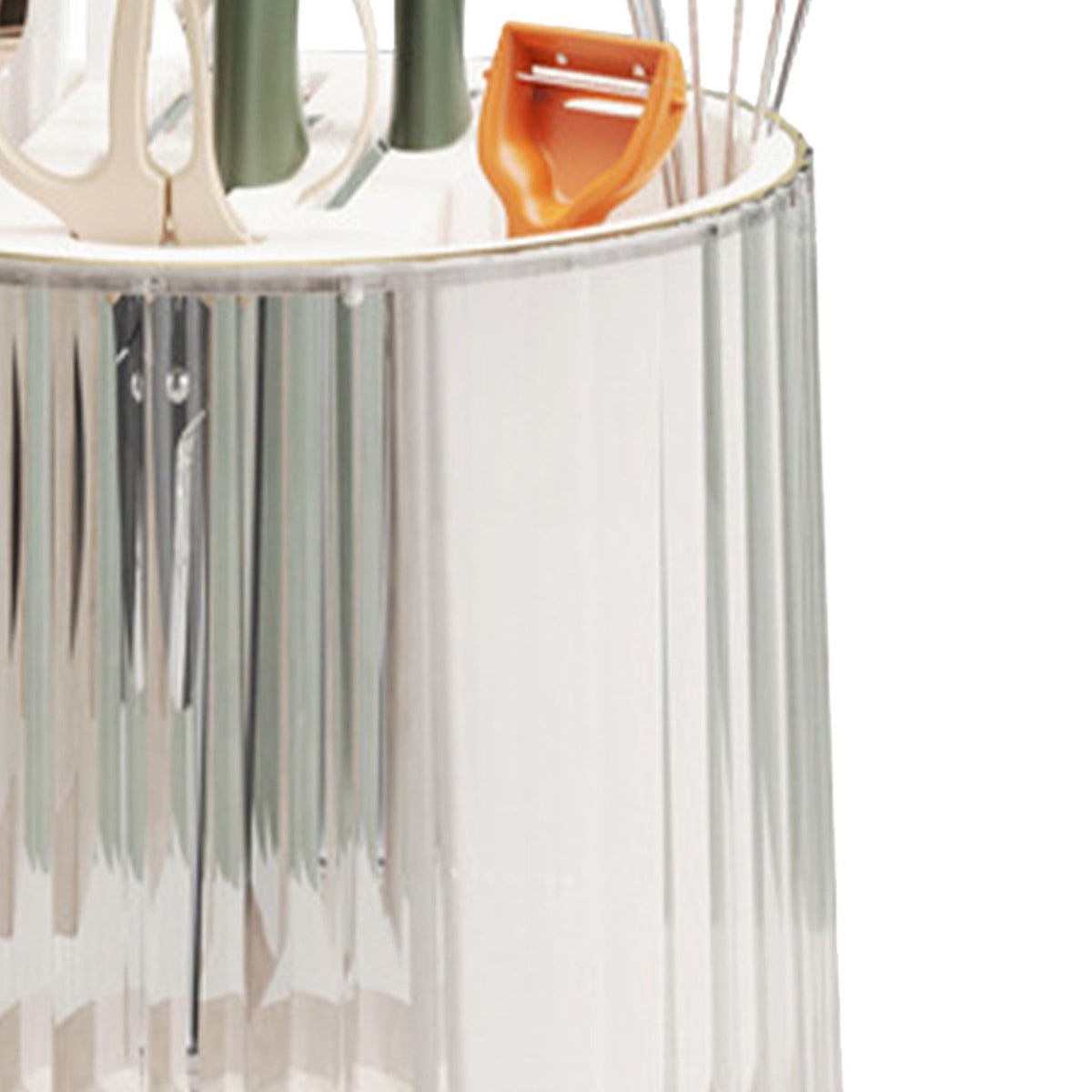 Kitchen Knife Utensil Holder Rotating Knife Block Holder with Scissors Slot Multifunctional Countertop Utensil Organizer White