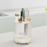 Kitchen Knife Utensil Holder Rotating Knife Block Holder with Scissors Slot Multifunctional Countertop Utensil Organizer White