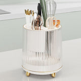 Kitchen Knife Utensil Holder Rotating Knife Block Holder with Scissors Slot Multifunctional Countertop Utensil Organizer White