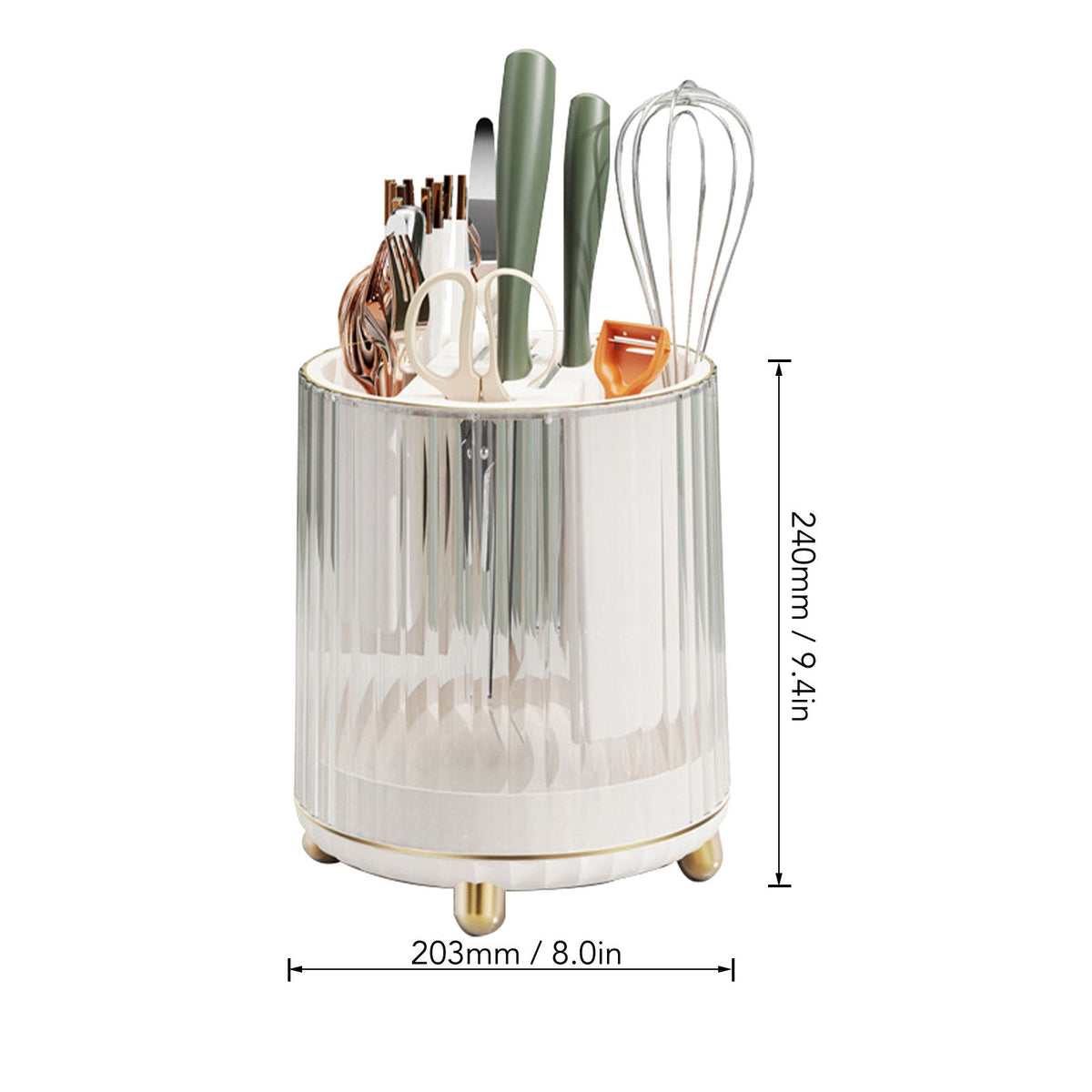 Kitchen Knife Utensil Holder Rotating Knife Block Holder with Scissors Slot Multifunctional Countertop Utensil Organizer White