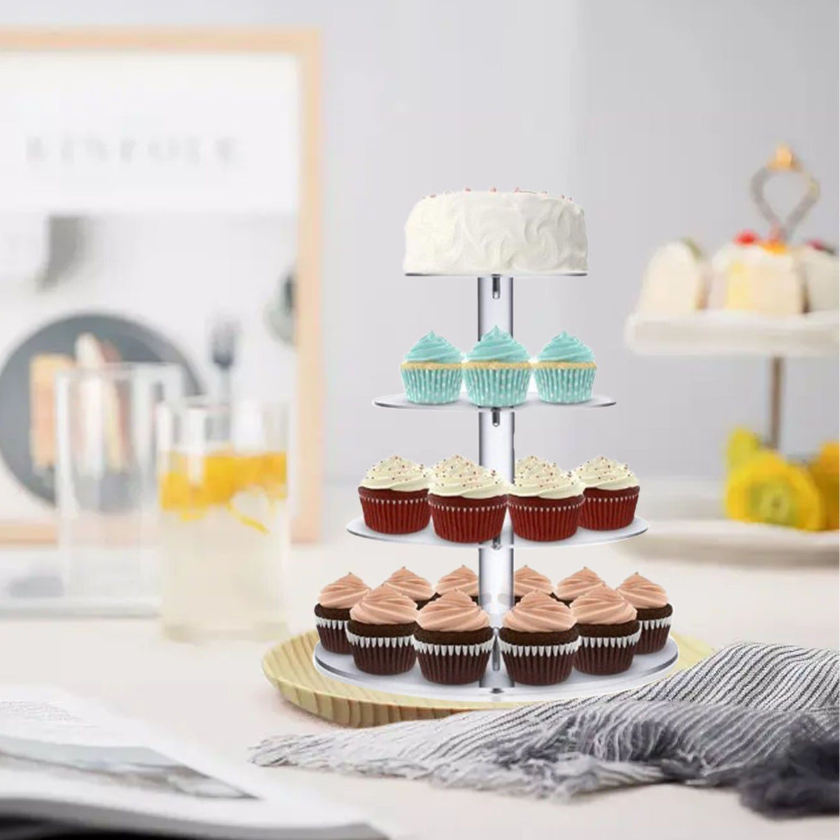 Cupcake Stand Multi Round Tiers Transparent Acrylic High Stability Cupcake Tower for Display Serving Party 4 Tier