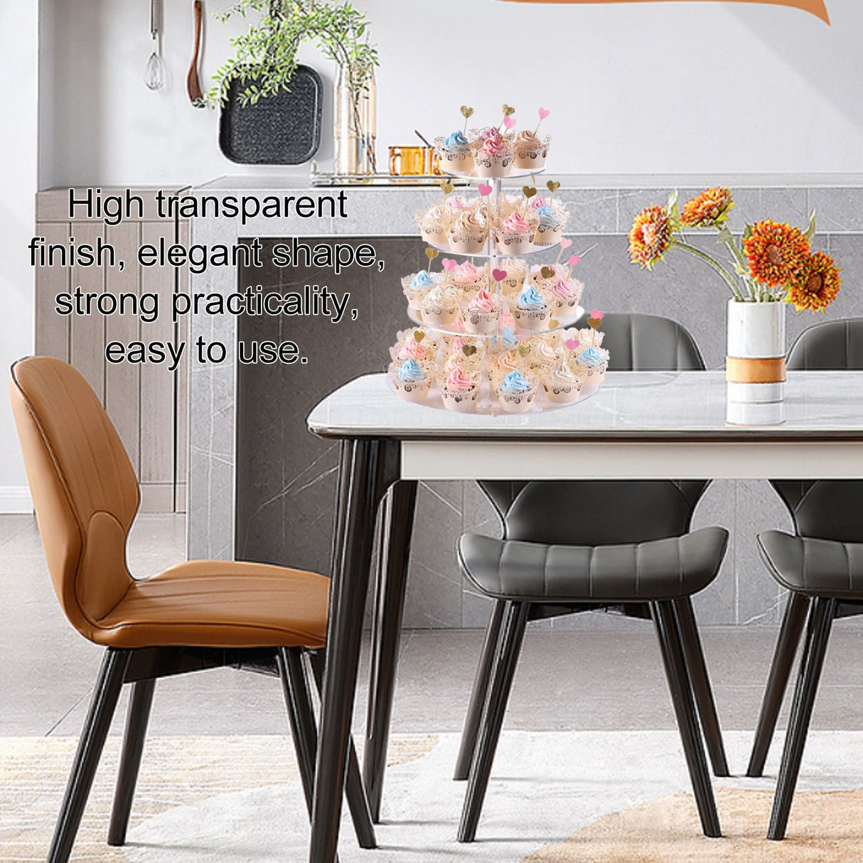 Cupcake Stand Multi Round Tiers Transparent Acrylic High Stability Cupcake Tower for Display Serving Party 4 Tier