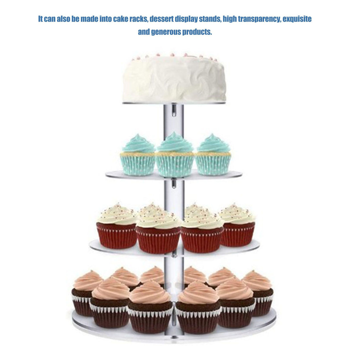 Cupcake Stand Multi Round Tiers Transparent Acrylic High Stability Cupcake Tower for Display Serving Party 4 Tier