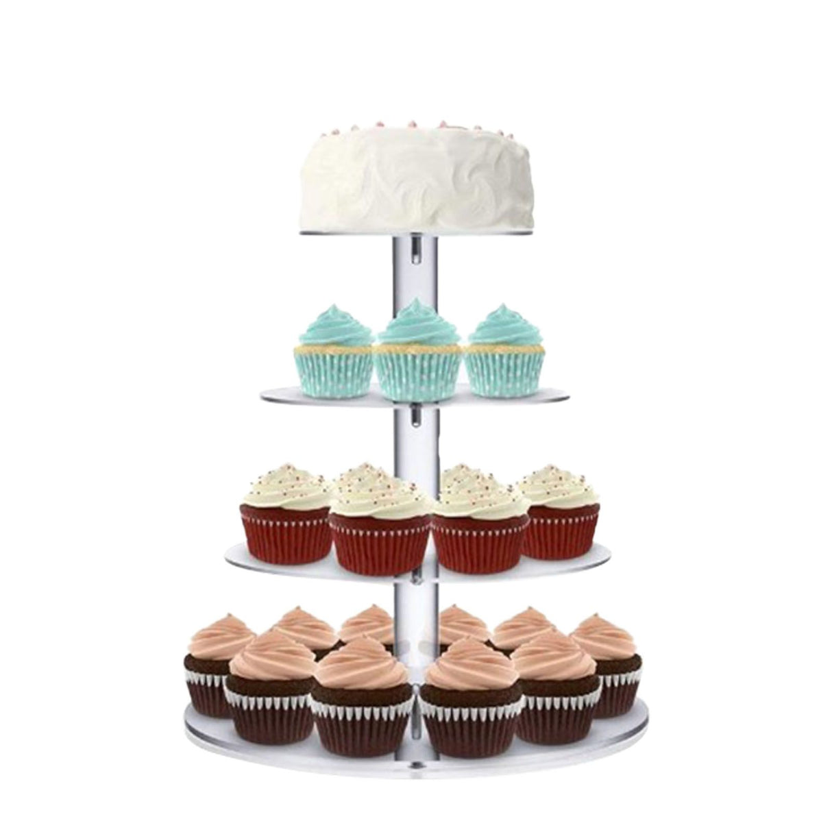 Cupcake Stand Multi Round Tiers Transparent Acrylic High Stability Cupcake Tower for Display Serving Party 4 Tier