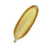 Fruit Plate Golden Style Leaf Shape Brushed Appearance Compact Density Board Serving Dessert Plate for Home S - Front View