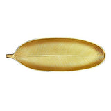 Fruit Plate Golden Style Leaf Shape Brushed Appearance Compact Density Board Serving Dessert Plate for Home S - Side View