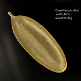 Fruit Plate Golden Style Leaf Shape Brushed Appearance Compact Density Board Serving Dessert Plate for Home S - Extra Image