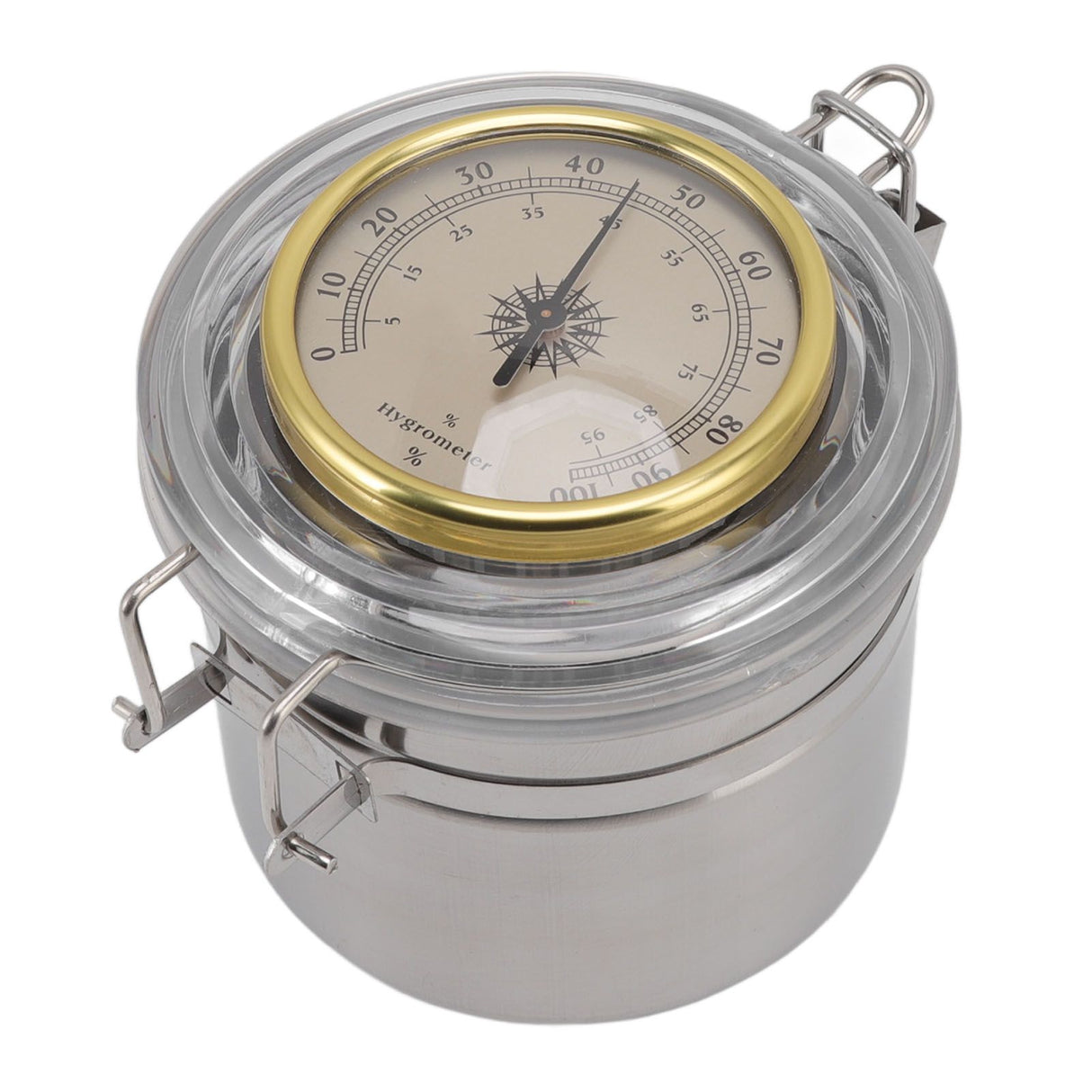 Cigar Jar Stainless Steel Silicone Ring with Hygrometer Waterproof Sealed Storage Jar for Home 96mmx103mm/3.8x4.1in
