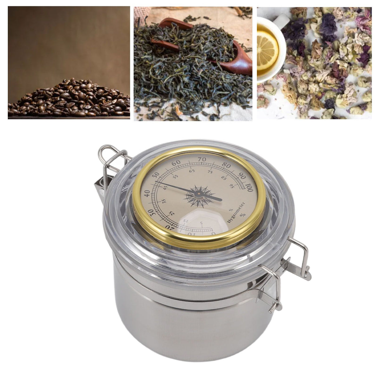 Cigar Jar Stainless Steel Silicone Ring with Hygrometer Waterproof Sealed Storage Jar for Home 96mmx103mm/3.8x4.1in