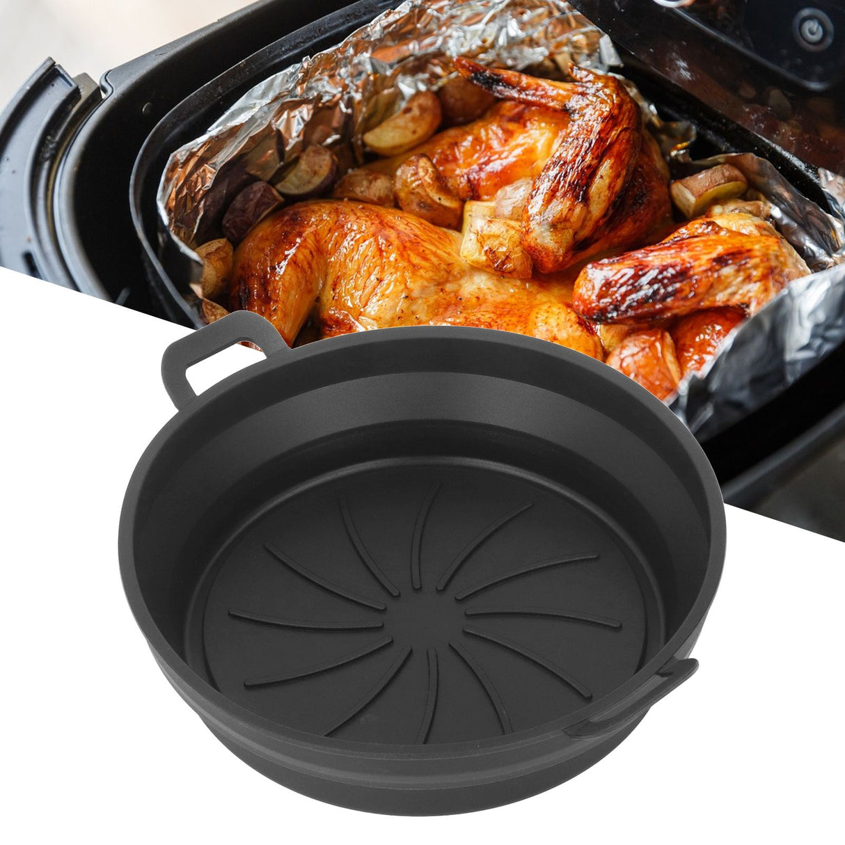 Foldable Fryer Silicone Liner Food Grade High Temperature Resistant Round Fryer Silicone Pot Black Diameter 19CM