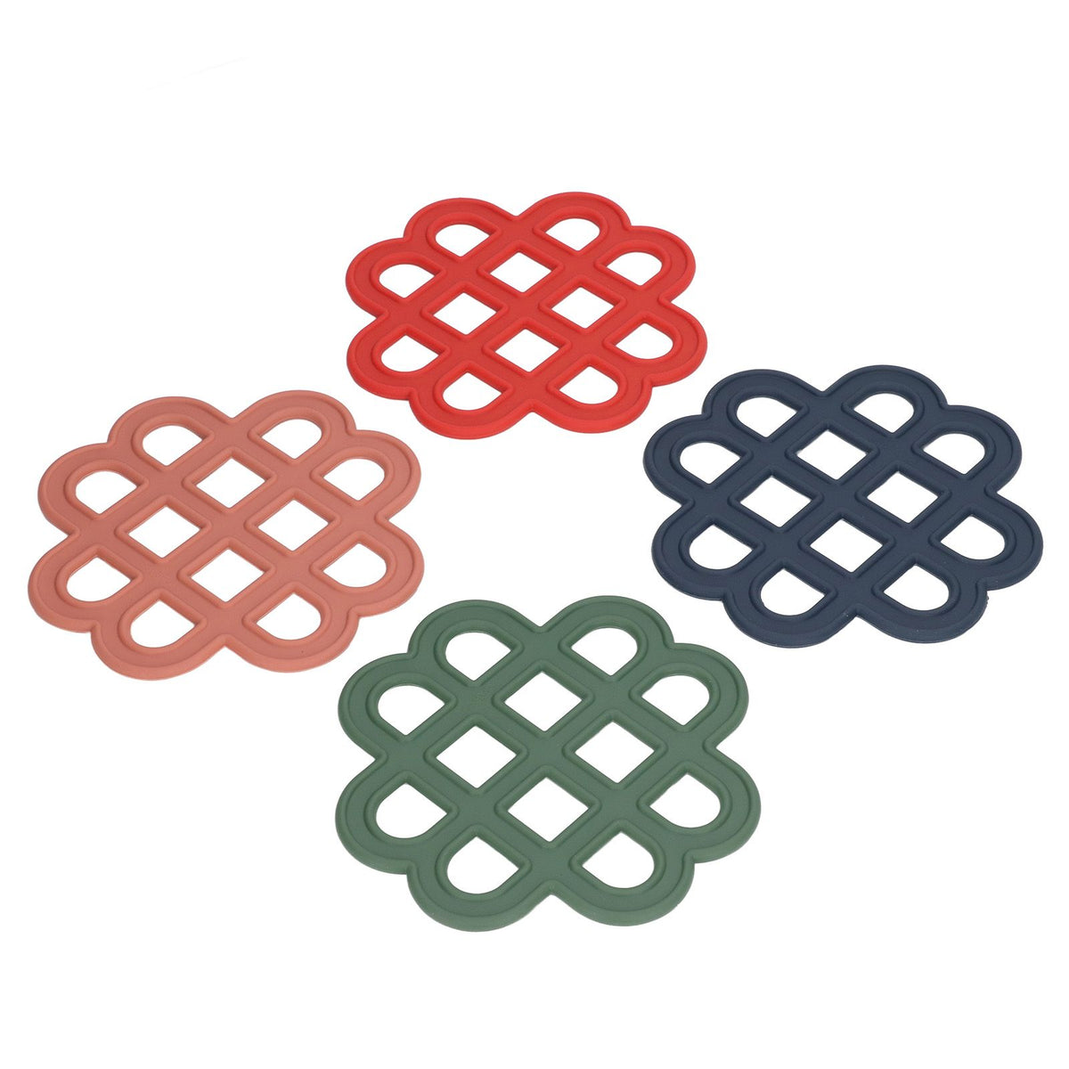 4Pcs Silicone Trivet Pad Hollow Heat Resistant Slip Resistant China Knotted Trivet Pot Mat for Kitchen Table