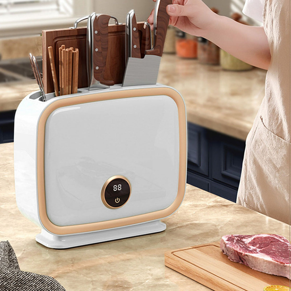 Wall Mounted Knife Holder Utensil Drying Rack Hot Air Circulation Knife Chopping Board Tableware Stand CN Plug 220V