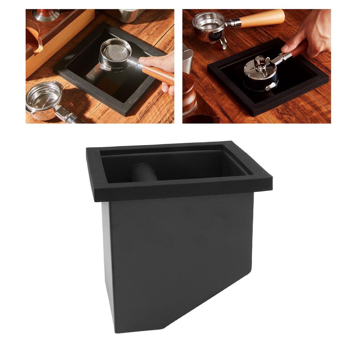 Coffee Knock Box Embedded Bottomless Coffee Knocking Slag Bucket Cafe Bar Powder Grounds Box Black