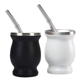 8oz 304 Stainless Steel Gourd Cup Double Layers Vacuum Insulation Cup with Straw Brush Black