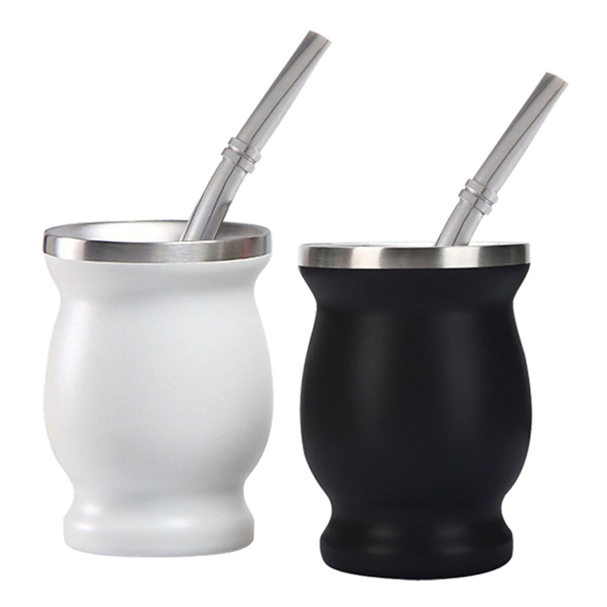 8oz 304 Stainless Steel Gourd Cup Double Layers Vacuum Insulation Cup with Straw Brush Black