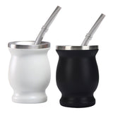 8oz 304 Stainless Steel Gourd Cup Double Layers Vacuum Insulation Cup with Straw Brush Black - Extra Image