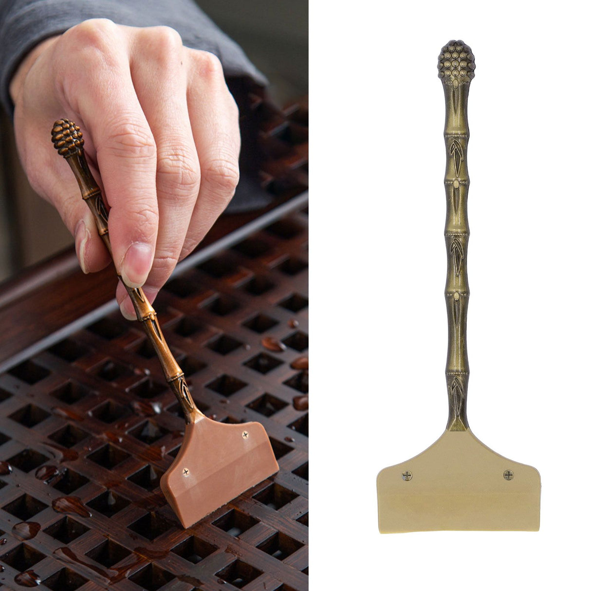 Tea Tray Cleaning Brush High Hardness Alloy Handle Soft Silicone Head Water Scraper Tea Tray Cleaning Sweeper Green
