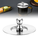 Cute Bear Cup Cover Stainless Steel Dustproof Rounded Edges Glossy Surface Artistic Cup Lid for Mug Glass Cup Silver