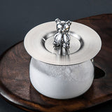Cute Bear Cup Cover Stainless Steel Dustproof Rounded Edges Glossy Surface Artistic Cup Lid for Mug Glass Cup Silver