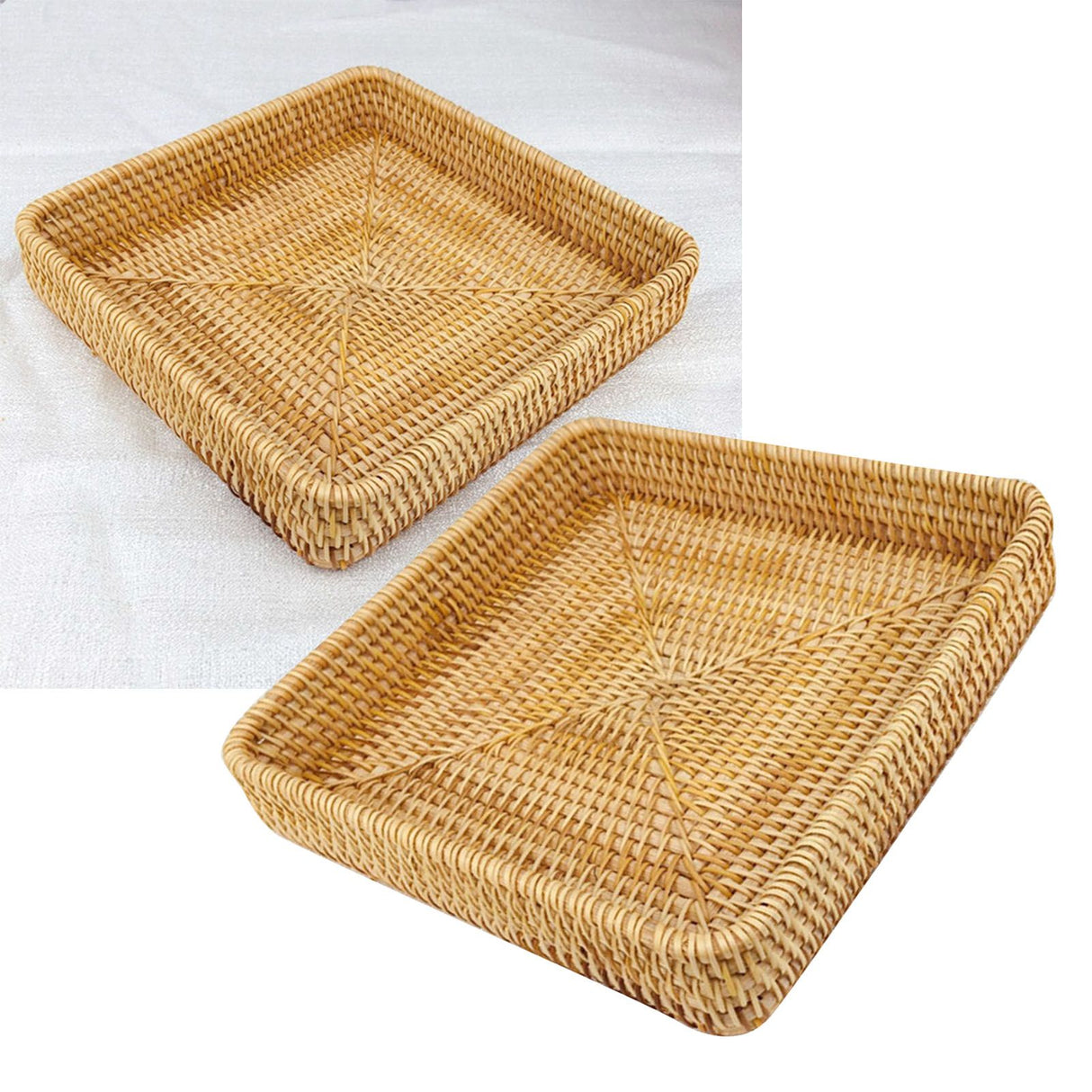 Rattan Tray Tabletop Organization Hand Woven Snack Storage Basket Multifunctional Serving Tray M