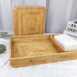 Rattan Tray Tabletop Organization Hand Woven Snack Storage Basket Multifunctional Serving Tray M