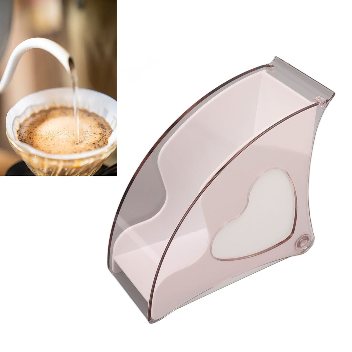 Coffee Filter Holder Storage Coffee Filter Paper Dispenser Rack with Dustproof Cover for Cafe Office White