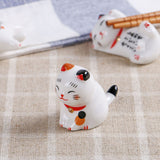 5Pcs Chopstick Racks Ceramic Cat Tableware Rest Mini Ceramic Kitten Ornaments Japanese Style - 45-Degree Angle