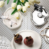 Jewelry Plate Ceramic Glossy Appearance Simple Modern Stylish Storage Tray for Home Gift White Round - Rear View