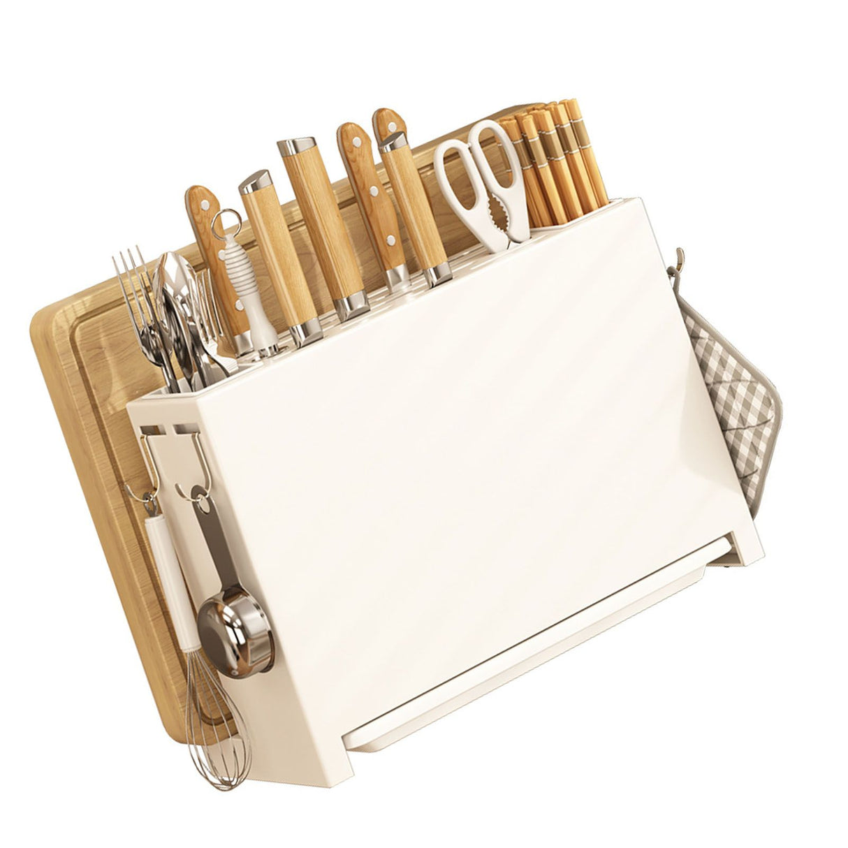 Kitchen Knife Drying Holder Integrated Chopsticks Cutting Board Storage Rack Organizer White